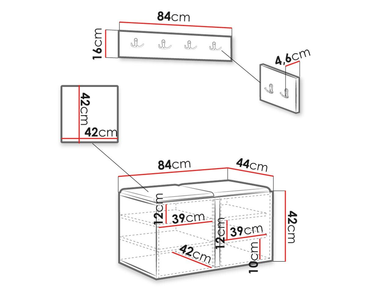 Meuble d'entrée Hartford 384 (Noir)