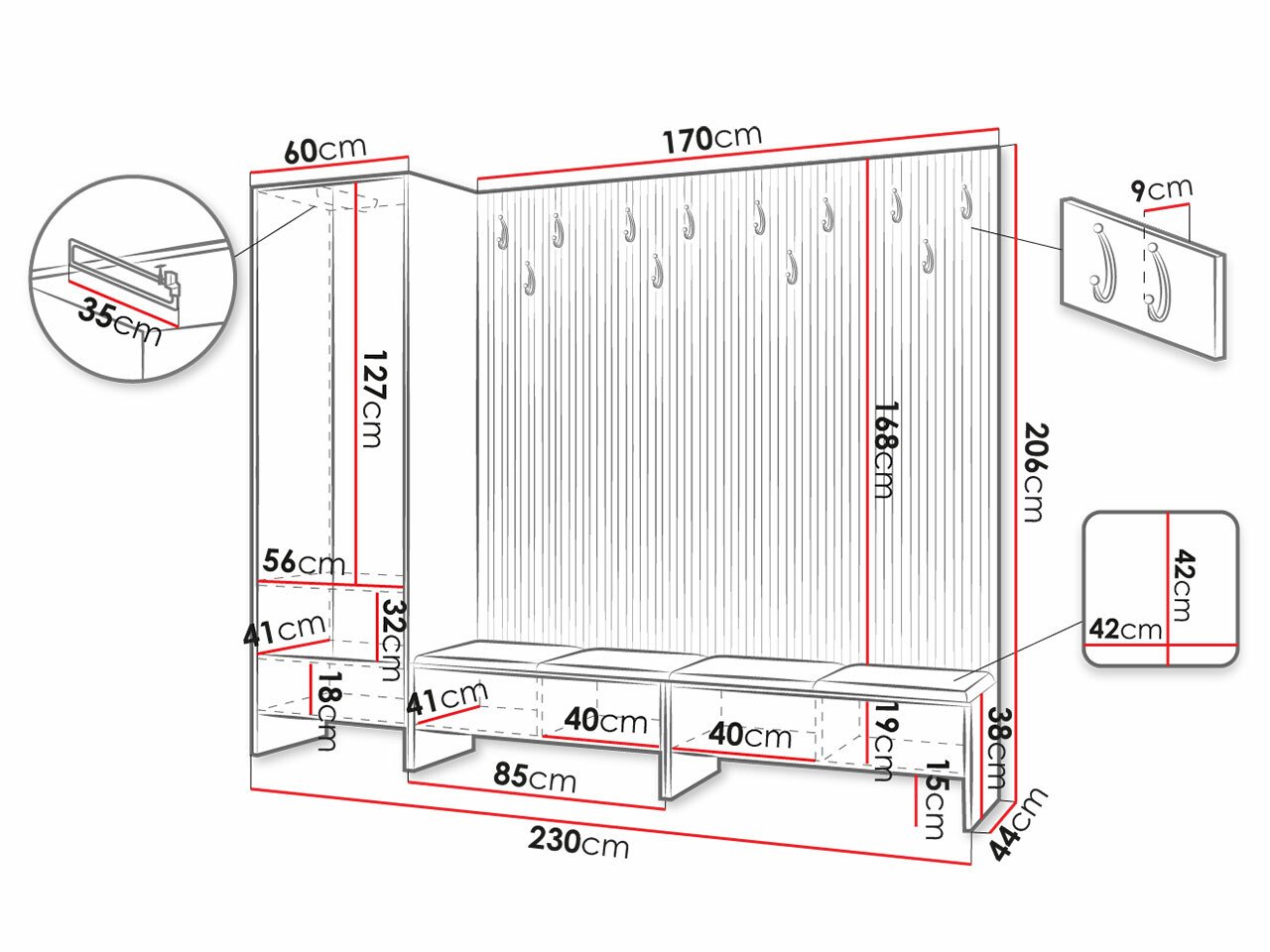 Meuble d'entrée Donio VI (Chêne Artisan + Abriamo 6)
