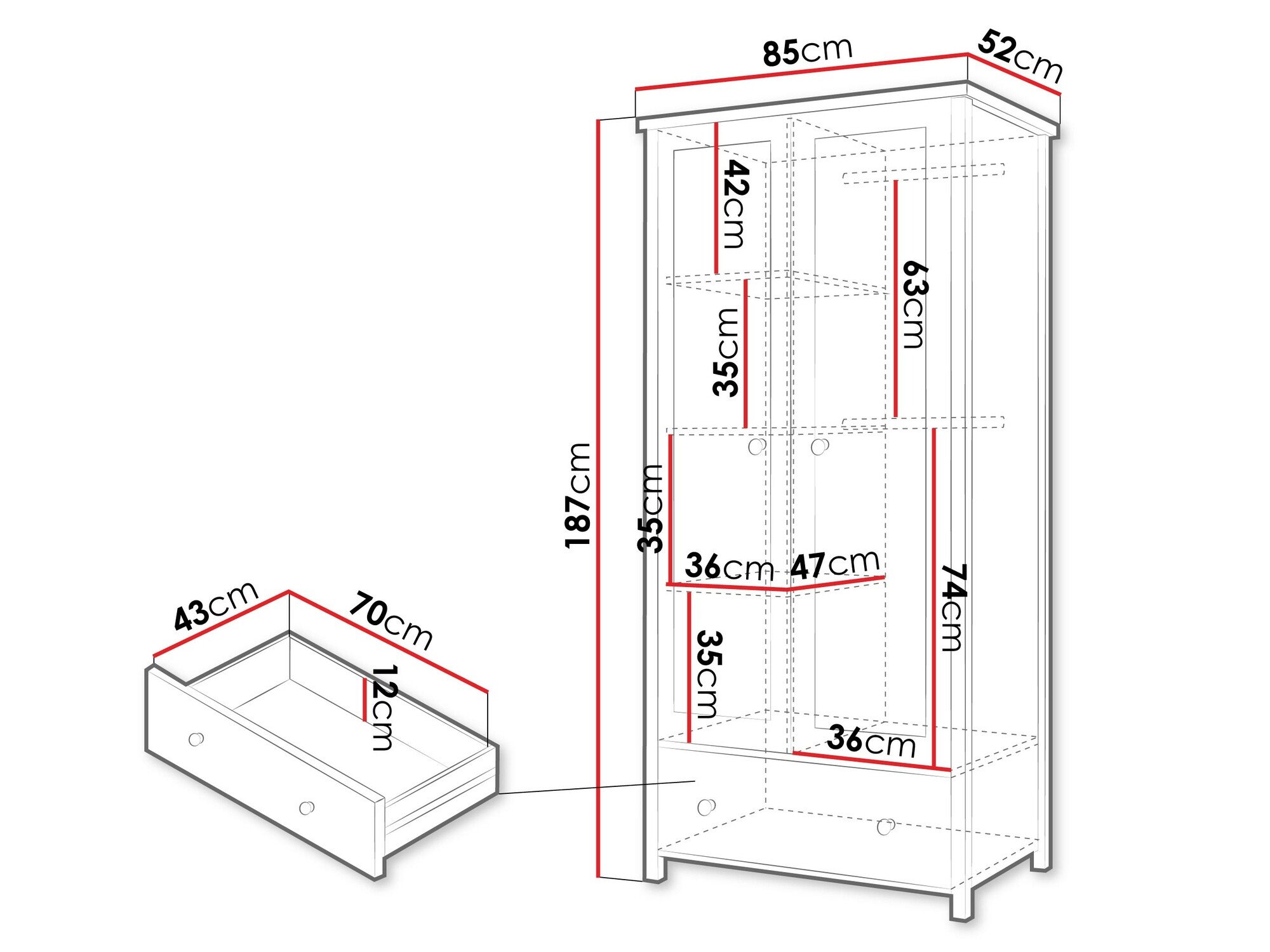 Armoire Romelbo 145 (Blanc + Chêne)