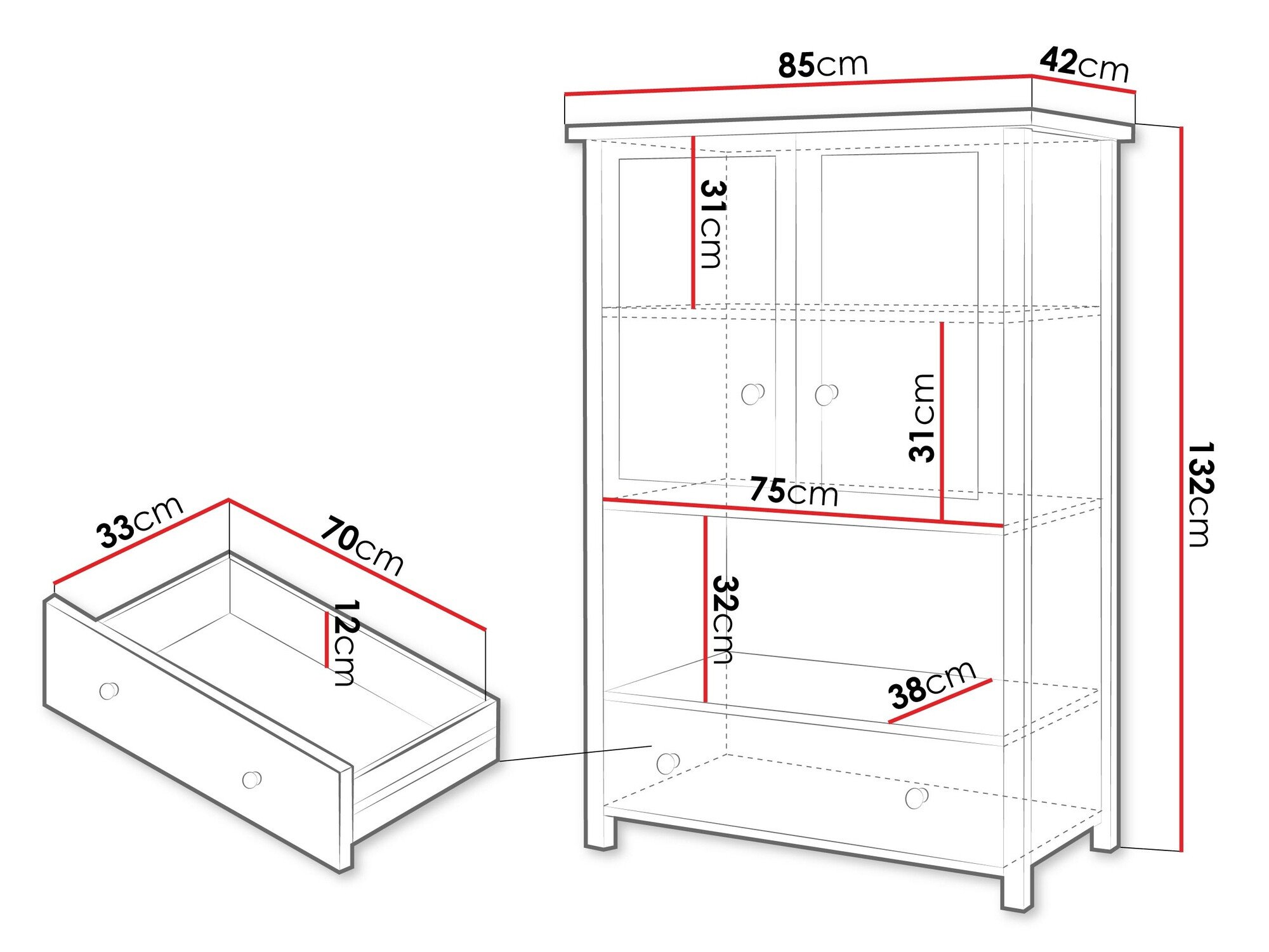 Commode Romelbo 144 (Blanc + Chêne)