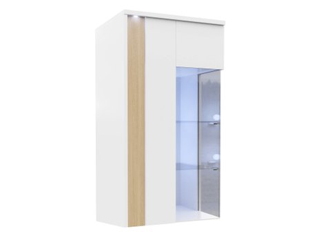 Armoire murale Florem (Blanc + Blanc brillant + Clair bois)
