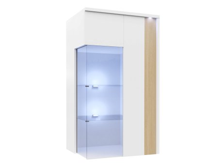 Armoire murale Livseri 106 (Blanc + Blanc brillant + Clair bois)