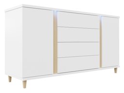 Commode Florem (Blanc + Blanc brillant + Clair bois)