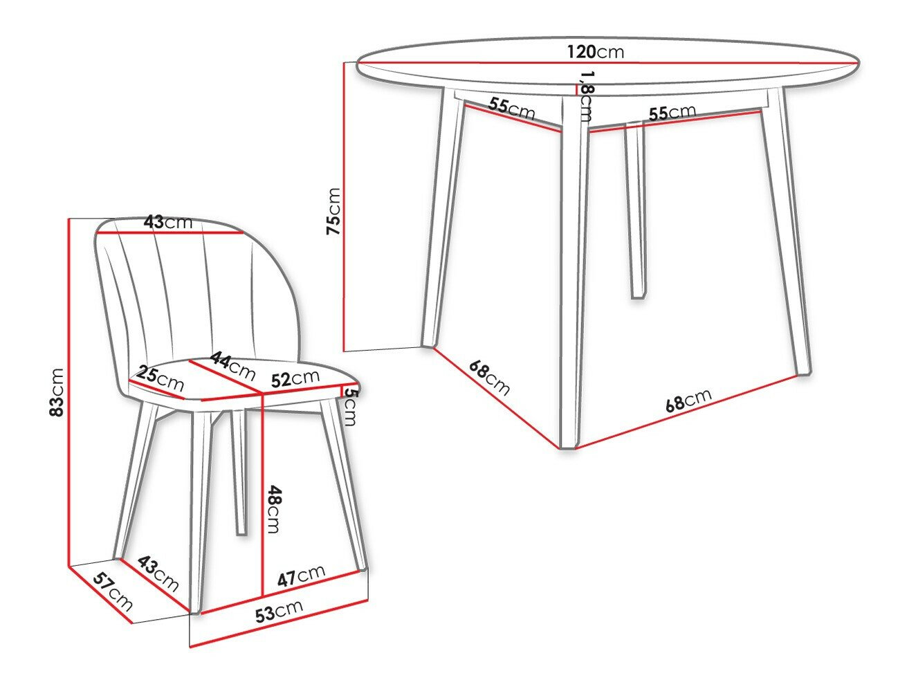 Salle à manger complète Racine 136 (Noir)