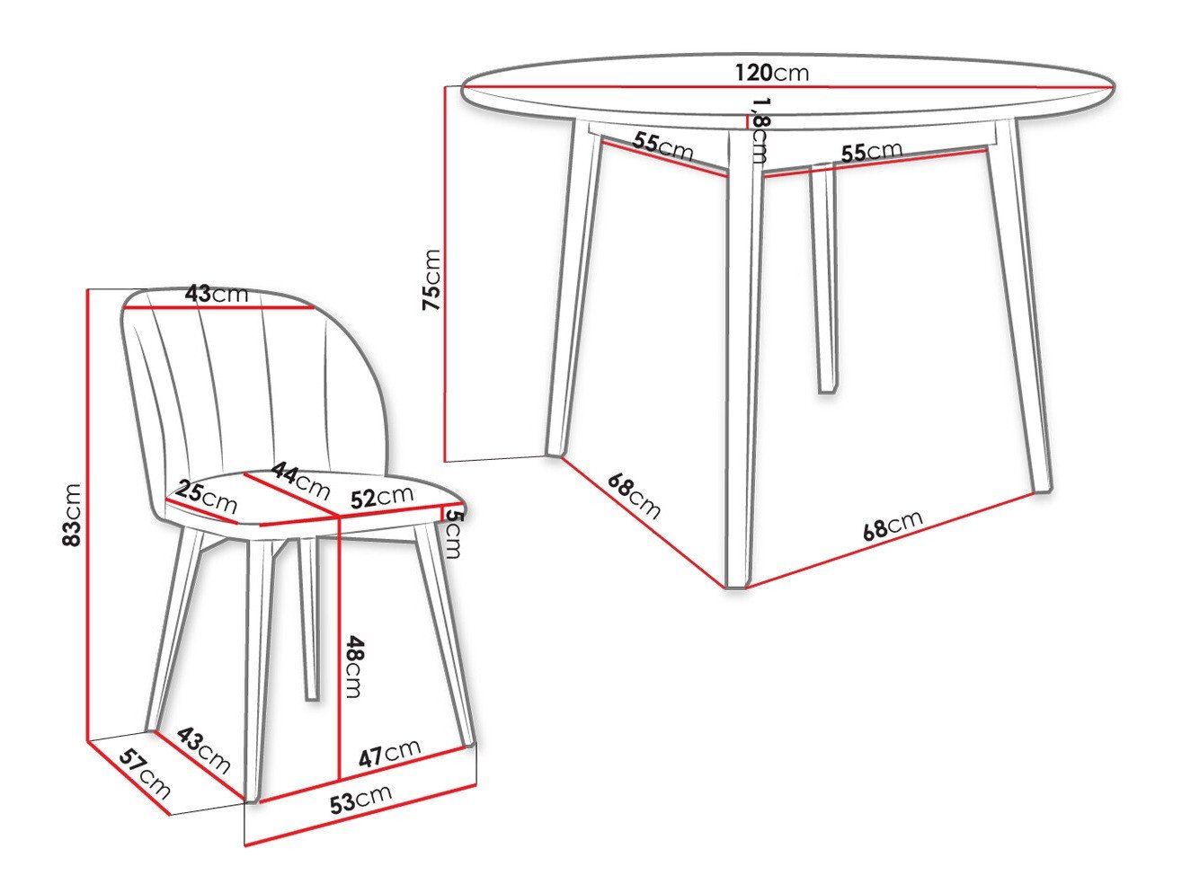 Salle à manger complète Racine 136 (Noir)