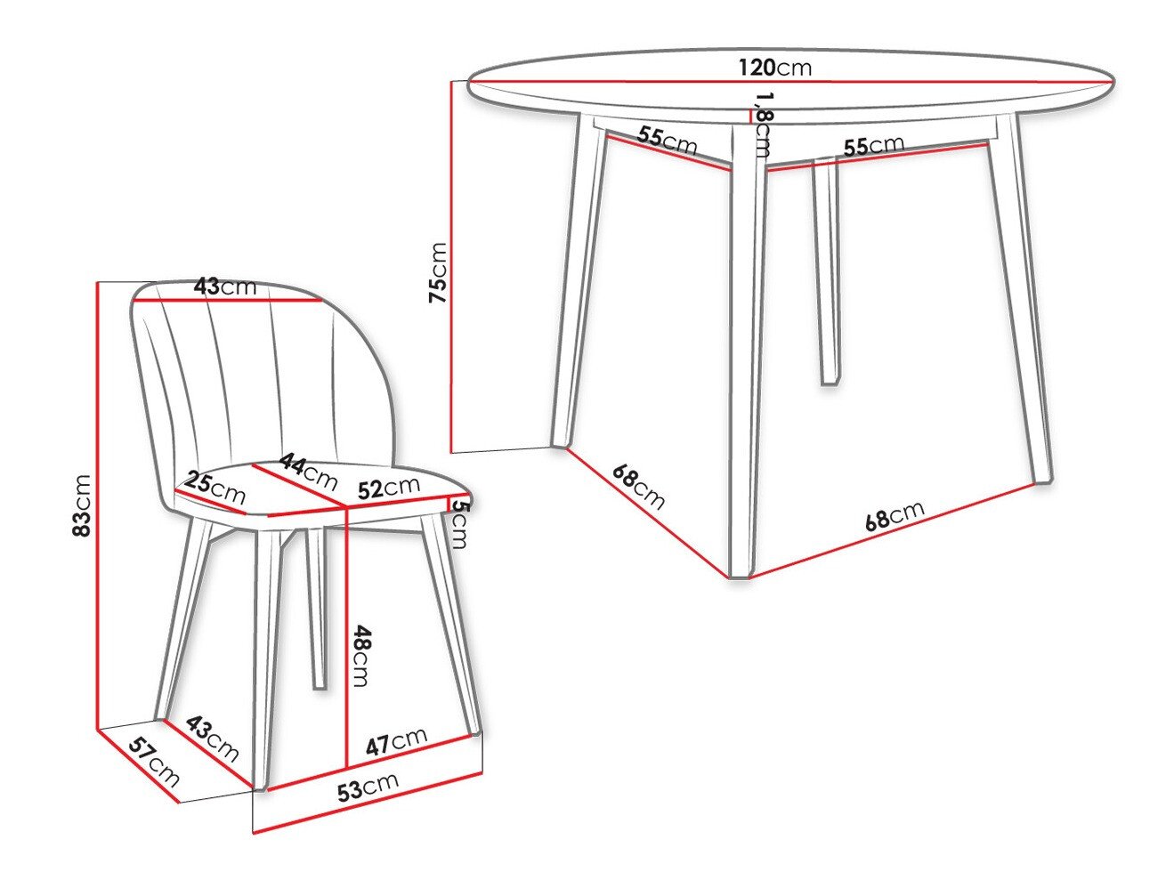 Salle à manger complète Racine 136 (Noir)