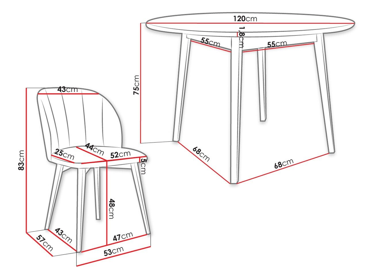 Salle à manger complète Racine 136 (Noir)