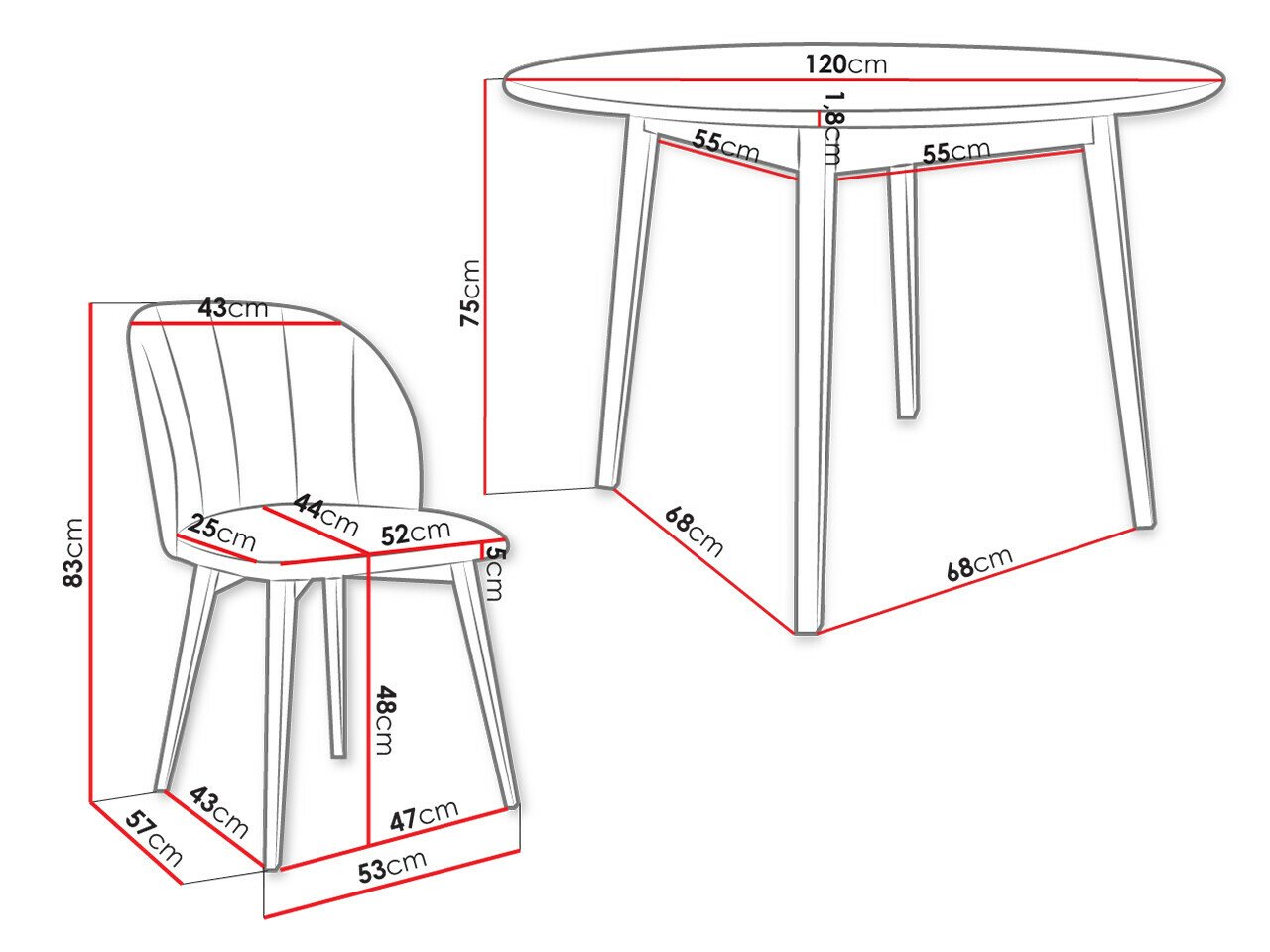Salle à manger complète Racine 136 (Noir)