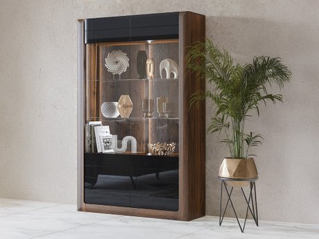 Étagère Sovera 102 (Noix + Noir brillant)