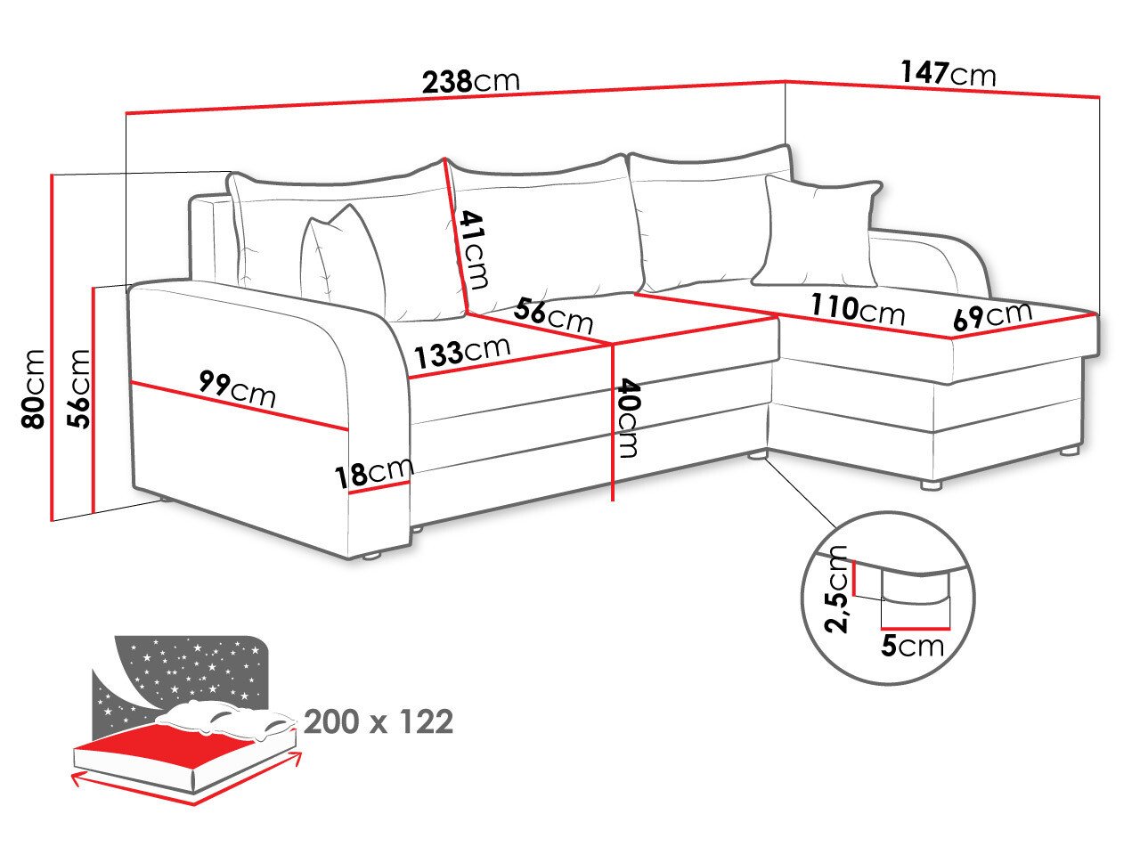 Canapé d'angle Comfivo 135 (Lux 06 + Lux 05)