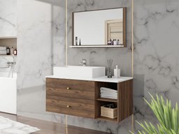 Ensemble de salle de bain Ophruvi 100 (Noyer + Marbre blanc)