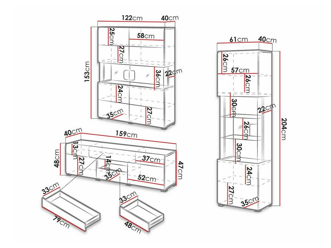 Ensemble de salon Torsone 104 (Anthracite + Gloss anthracite + Grandson chêne)