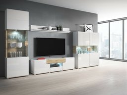 Ensemble de salon Torsone 104 (Blanc + Blanc brillant + Chêne de san remo)