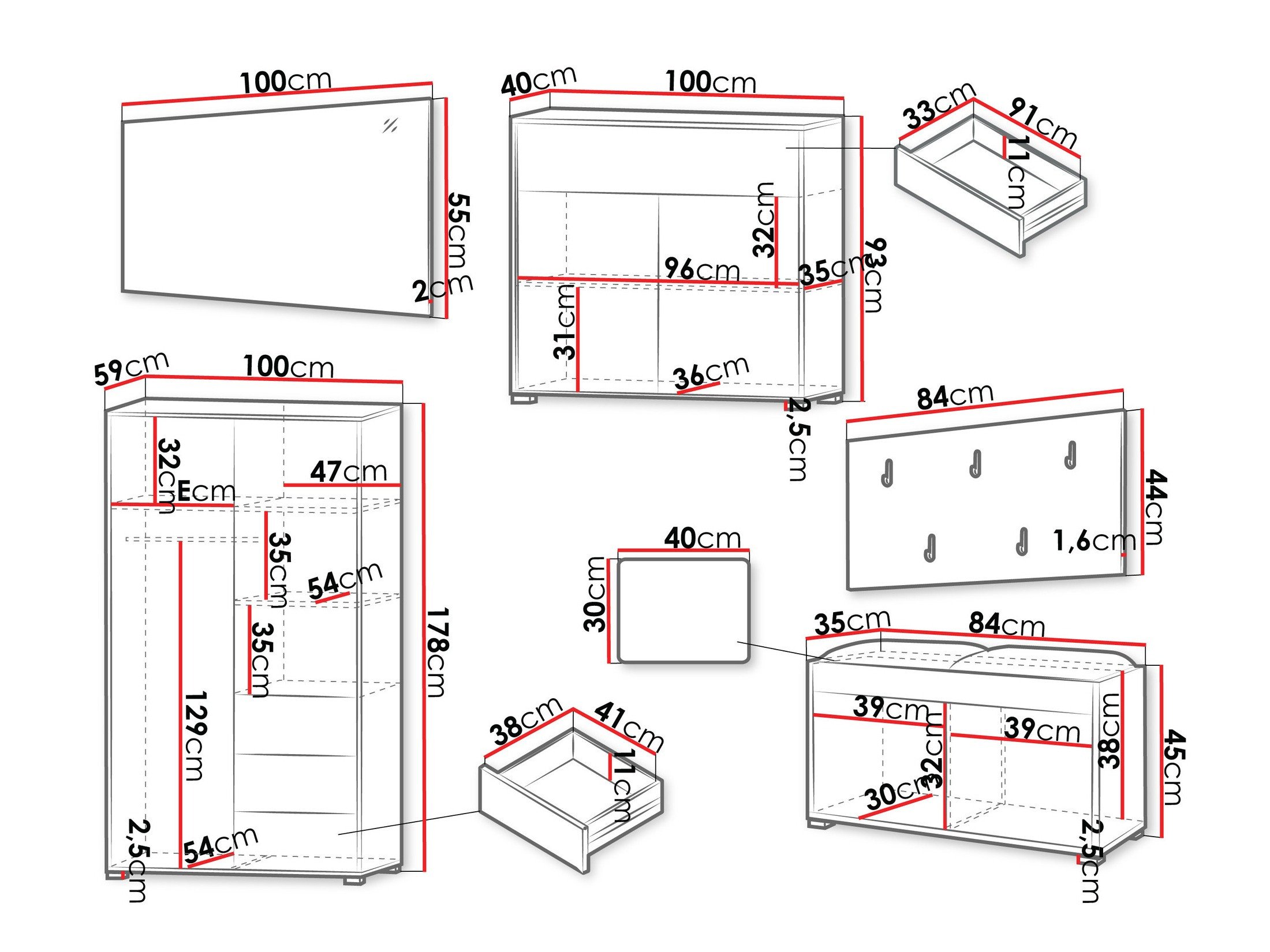 Meuble d'entrée Comfivo Fersoe 118 (Blanc)
