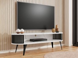 Meuble TV Sordore 108 (Noir + Marbre blanc)