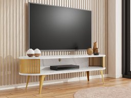 Meuble TV Sordore 109 (Doré + Marbre blanc)