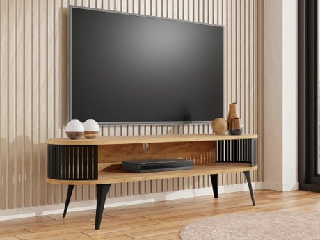 Meuble TV Vitum (Noir + Chêne doré artisanal)