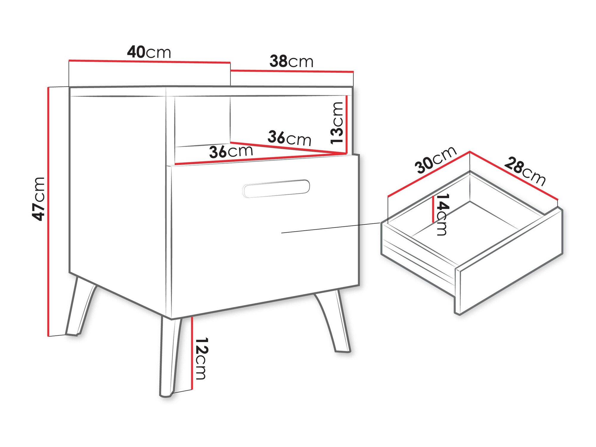 Table de chevet Comfivo Capella (Blanc + Blanc brillant)