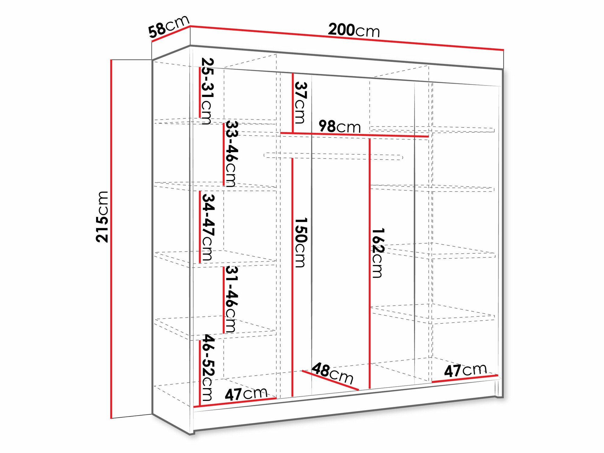 Armoire Closico 161 (Noir + Blanc)