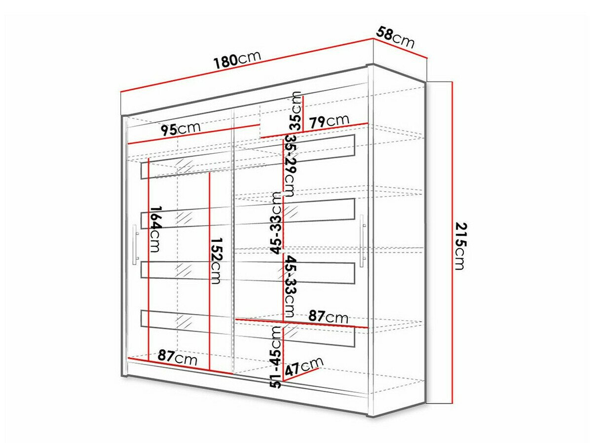 Armoire Closico 156 (Noir + Blanc brillant)