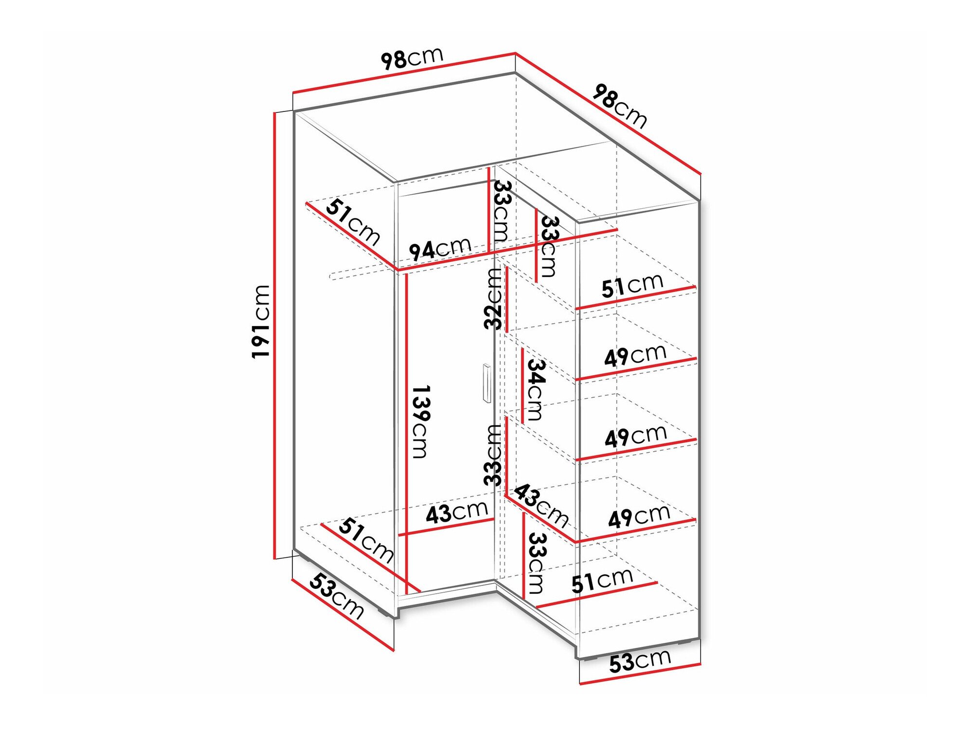 Armoire d'angle Novduni 116 (Chêne de Lefkas)