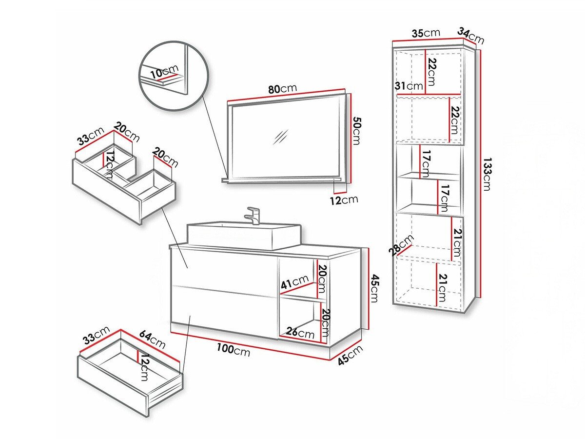 Ensemble de salle de bain Nauta I (Blanc + Marbre blanc)