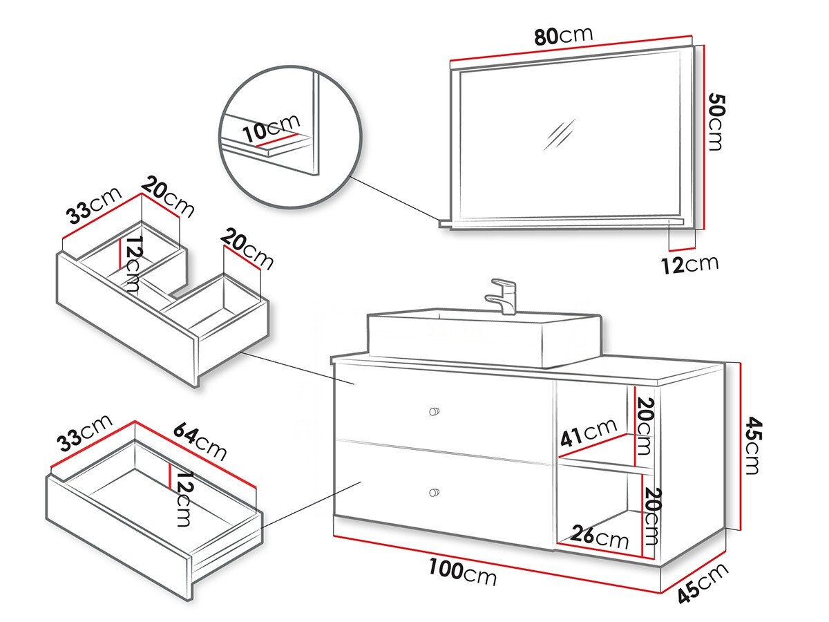 Ensemble de salle de bain Ophruvi 100 (Blanc + Marbre blanc)