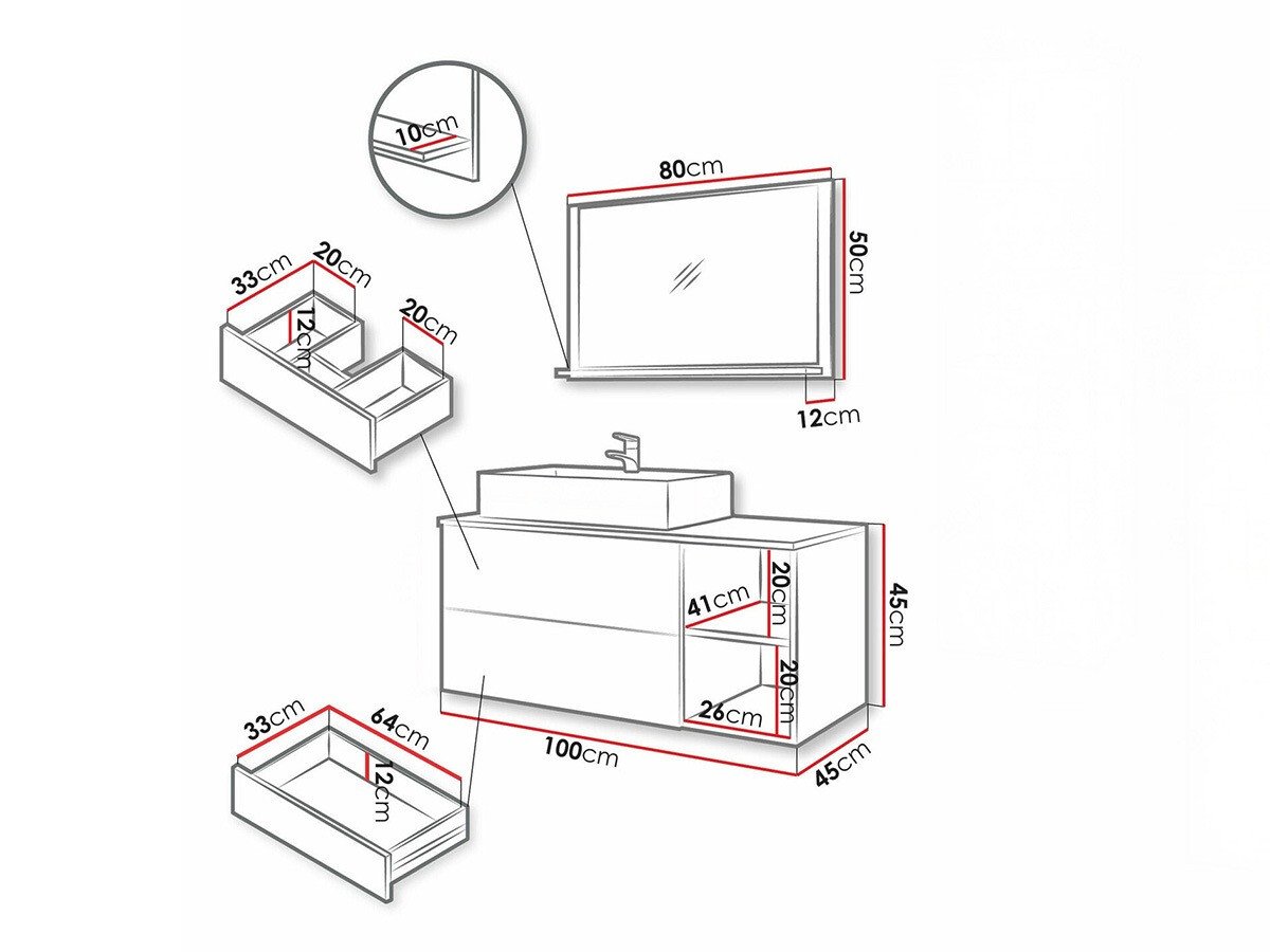 Ensemble de salle de bain Ophruvi 103 (Blanc + Marbre blanc)