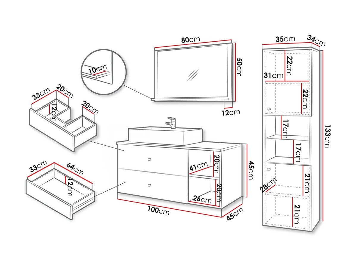 Ensemble de salle de bain Salus II (Blanc + Marbre blanc)