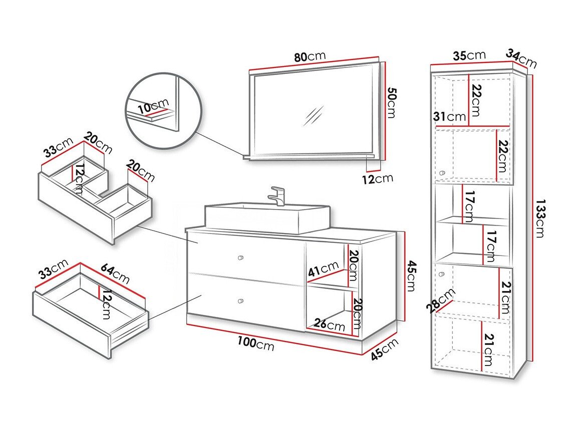 Ensemble de salle de bain Salus II (Noyer + Marbre blanc)