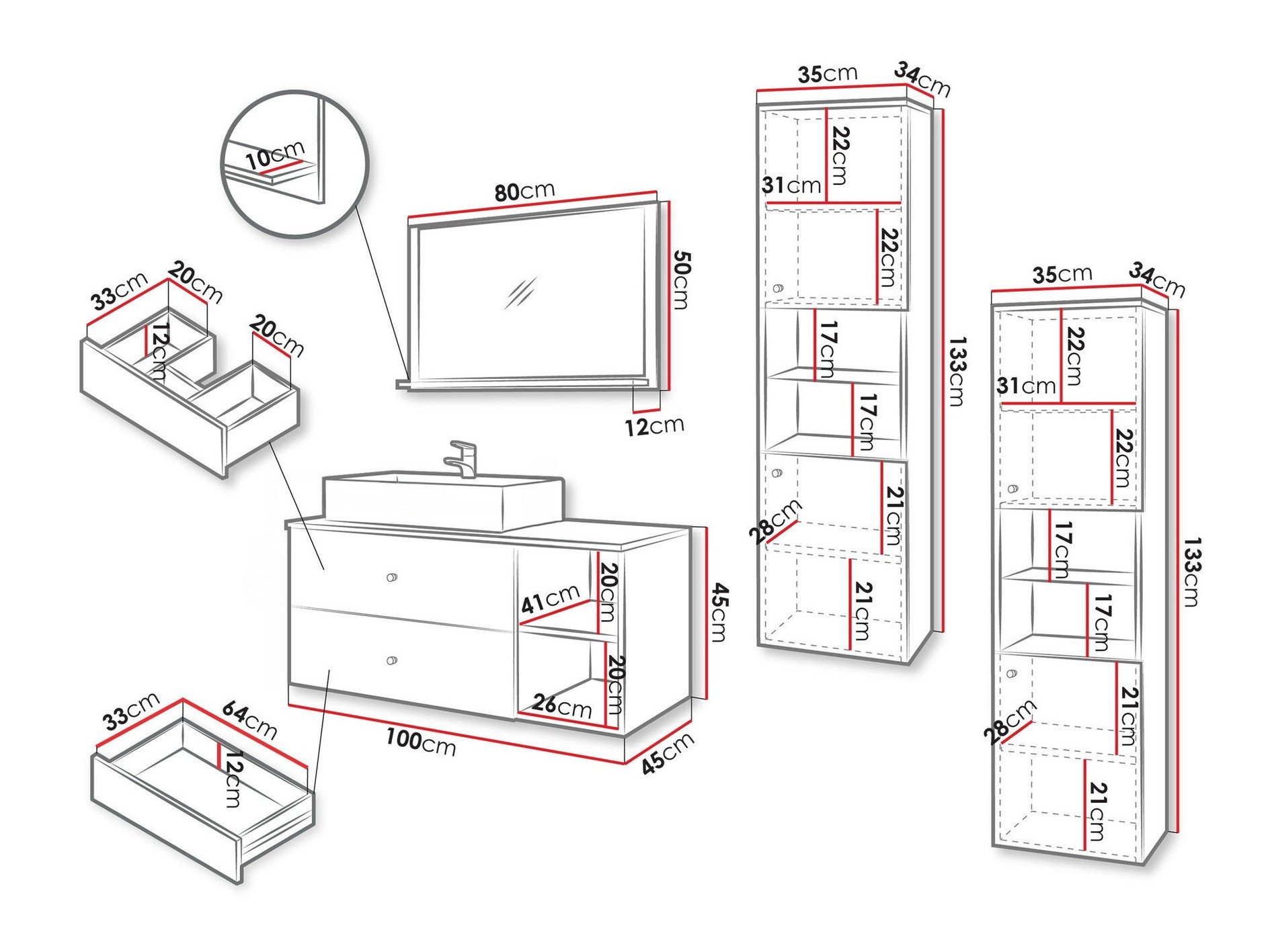 Ensemble de salle de bain Salus III (Blanc + Marbre blanc)