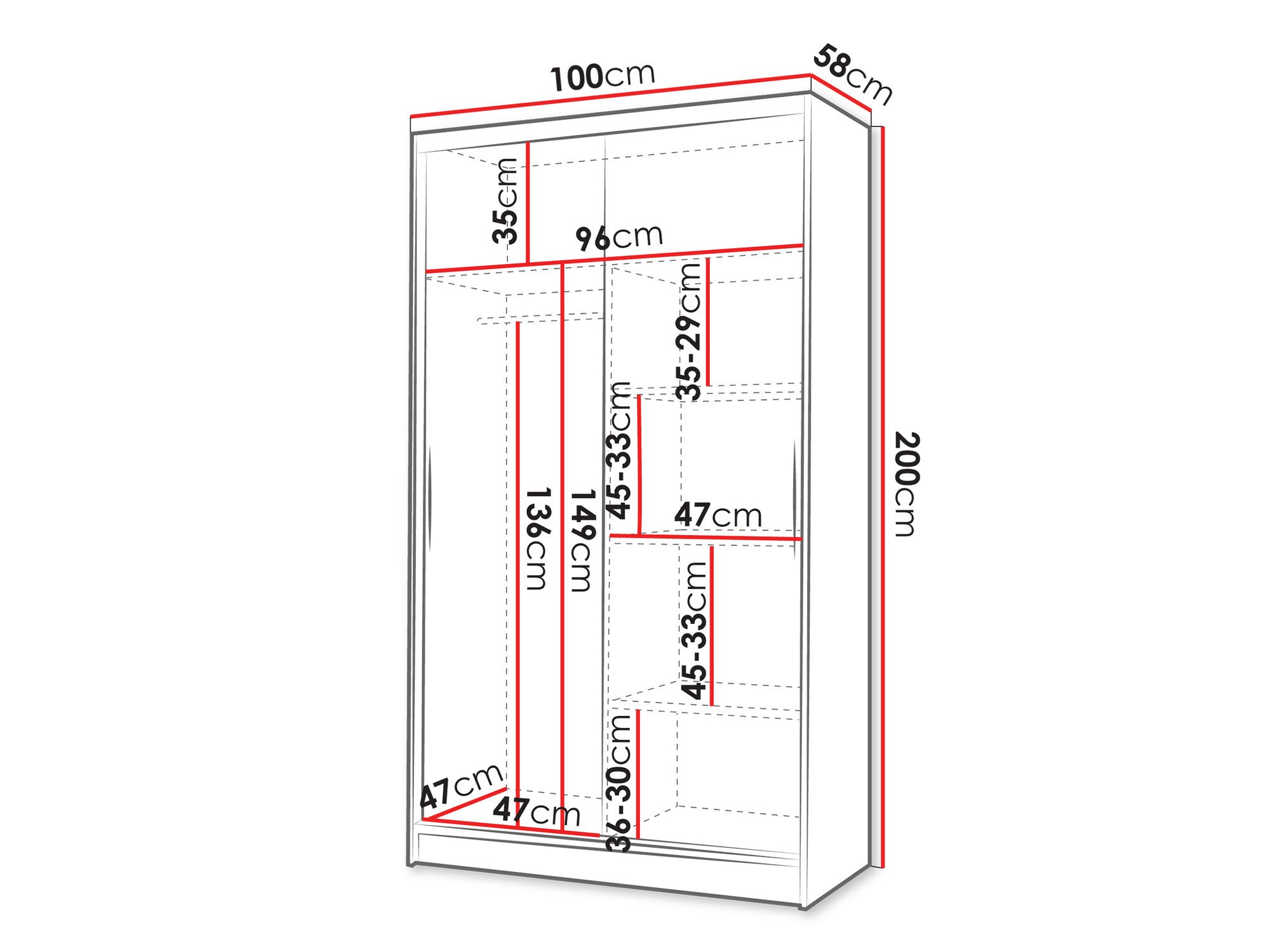 Armoire Closico 167 (Blanc + Noir)