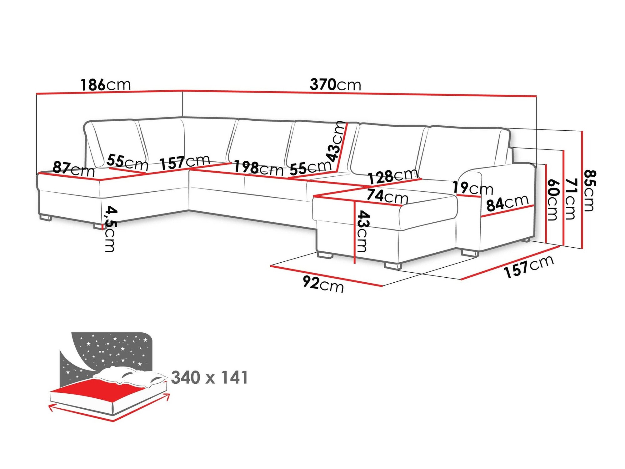 Canapé d'angle Comfivo Flumen I (Soft 017 + Lux 06)