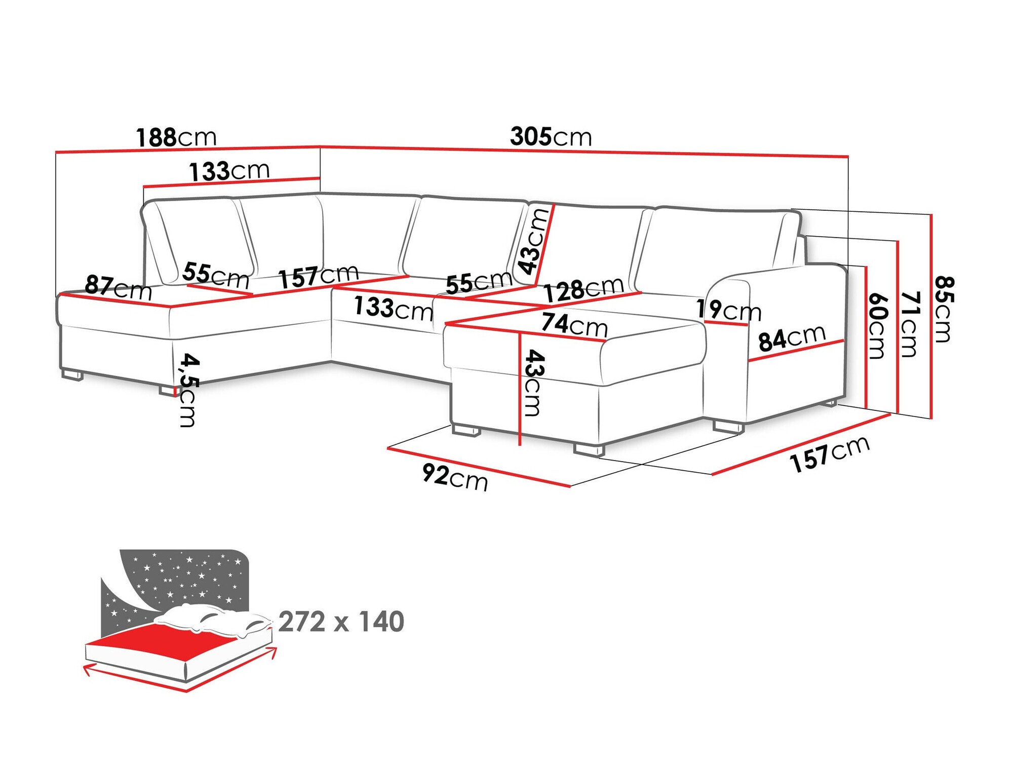 Canapé d'angle Comfivo Flumen (Coral 45)