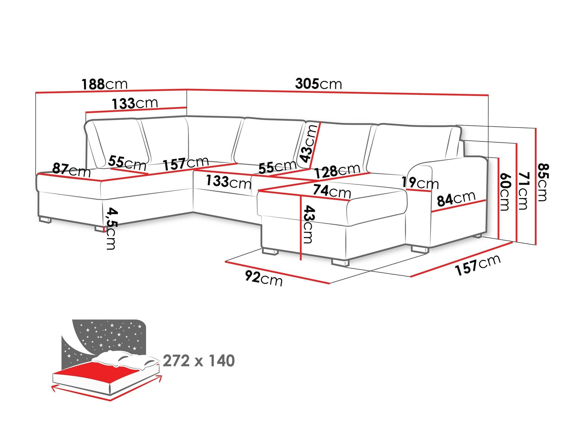 Canapé d'angle Comfivo Flumen (Magic Velvet 2216 + Magic Velvet 2216-P137)