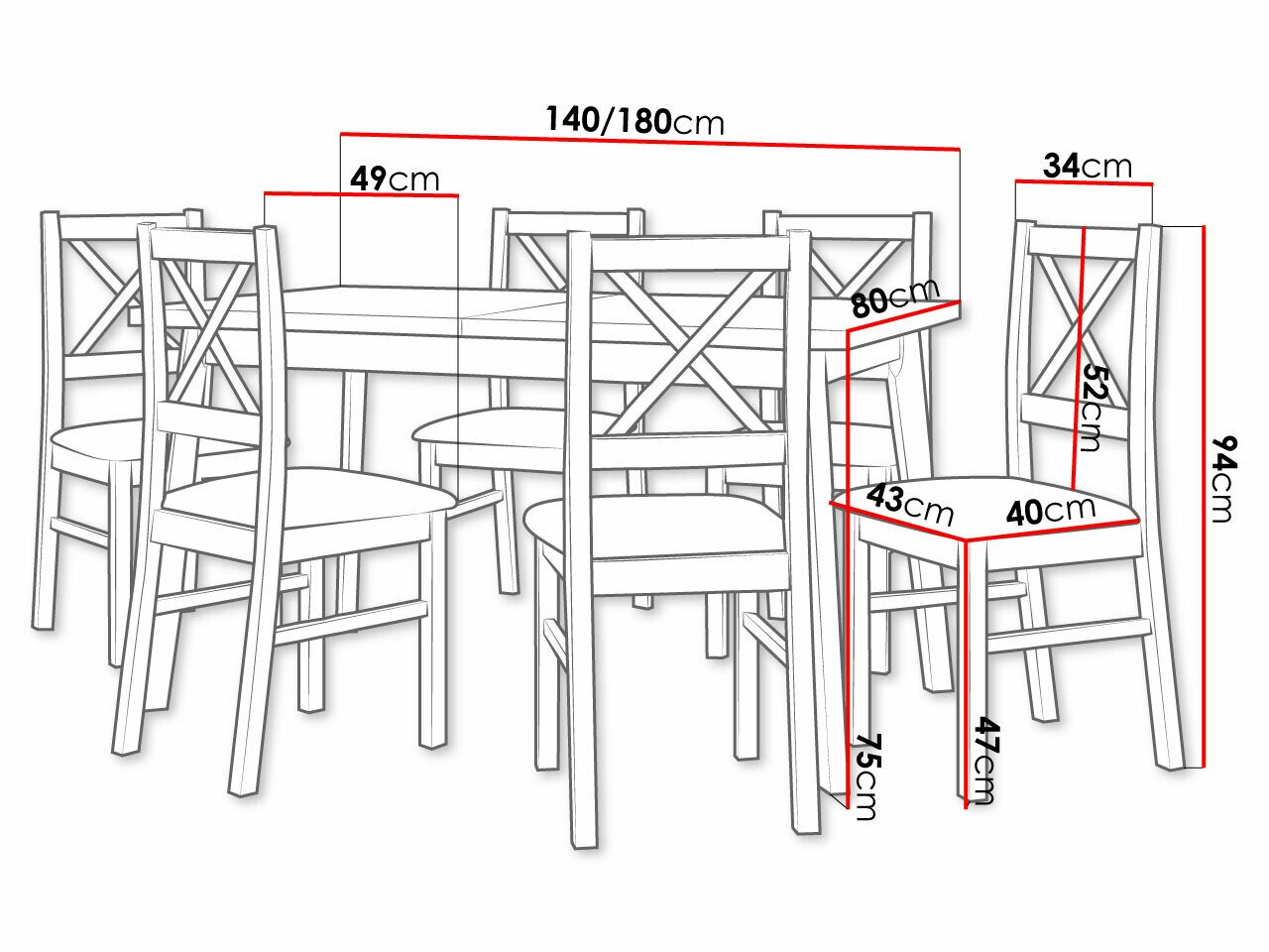 Salle à manger complète Victorville 295 (Chêne Artisan + Noir)