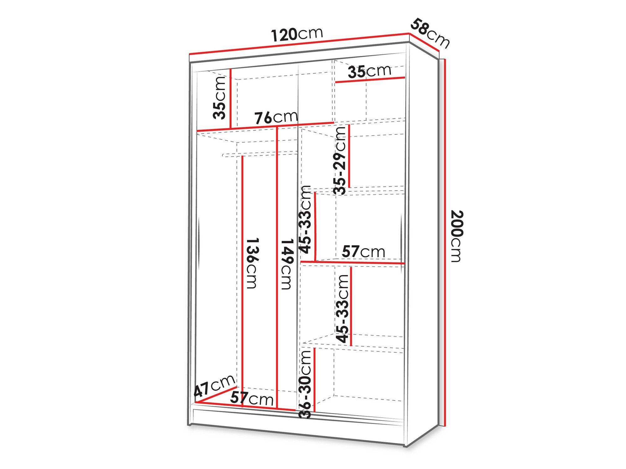 Armoire Closico 147 (Blanc + Noir)