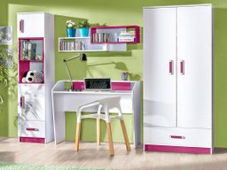 Chambre enfant complète Sorviru 106 (Blanc + Rose)