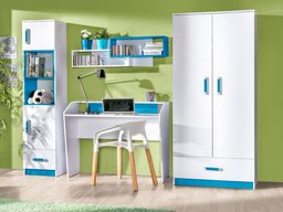 Chambre enfant complète Sorviru 106 (Blanc + Turquoise)