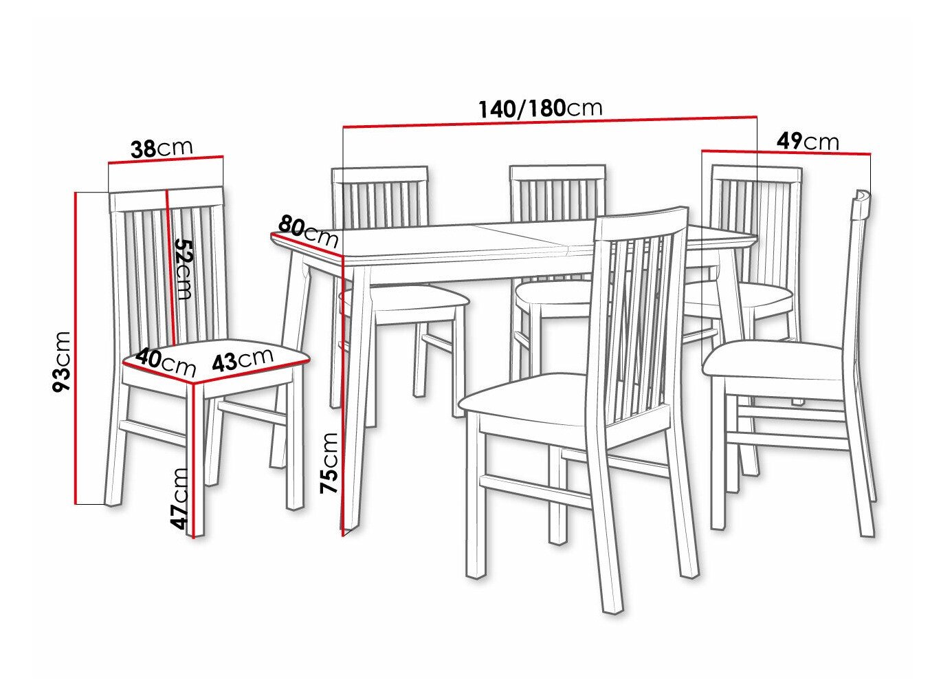 Salle à manger complète Victorville 267 (Noir)
