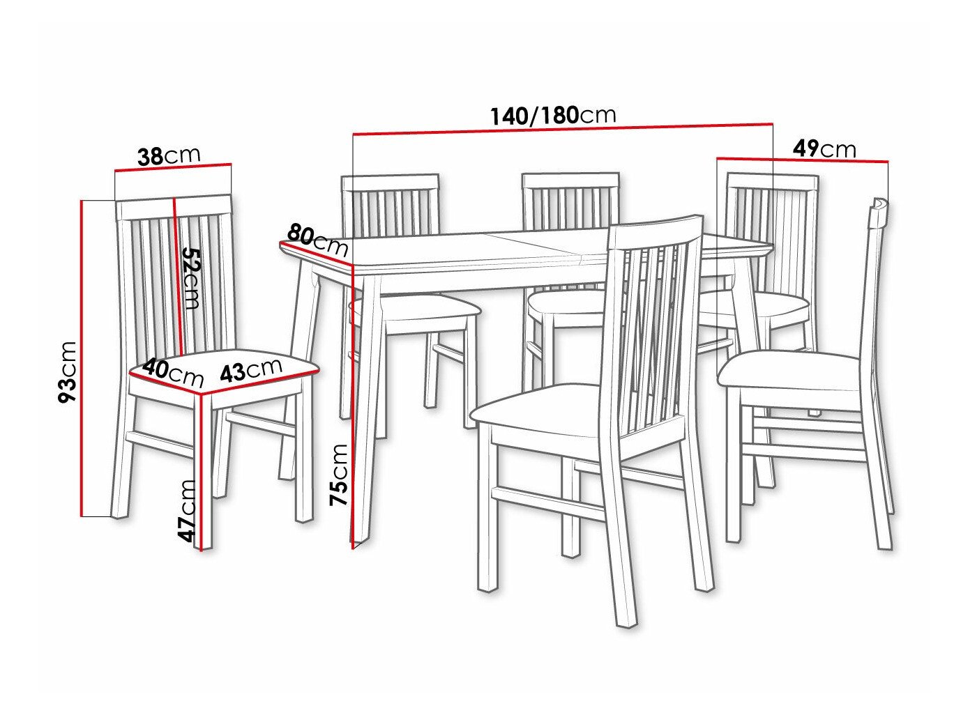 Salle à manger complète Victorville 267 (Noir)