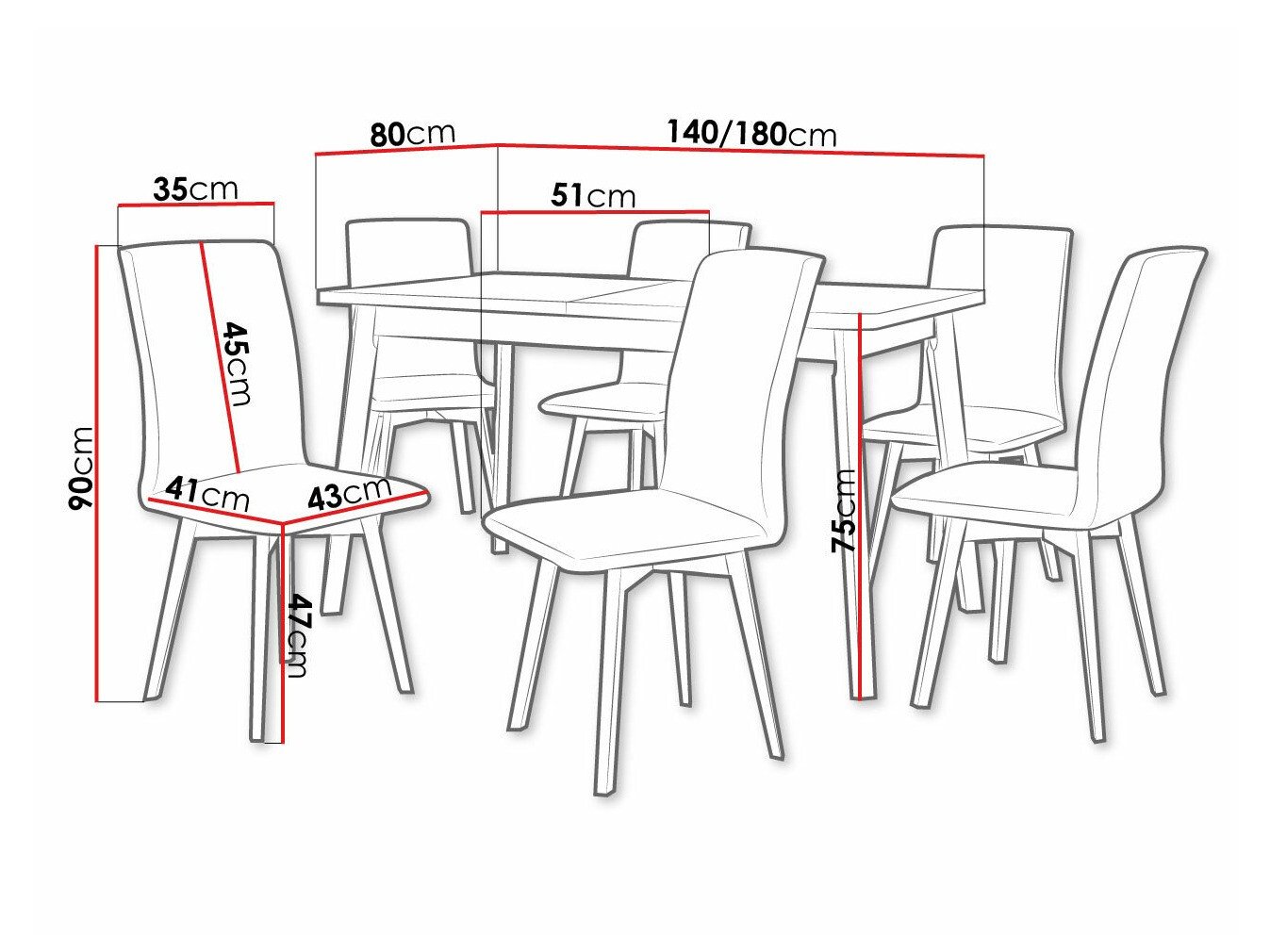 Salle à manger complète Victorville 292 (Blanc + Noir)