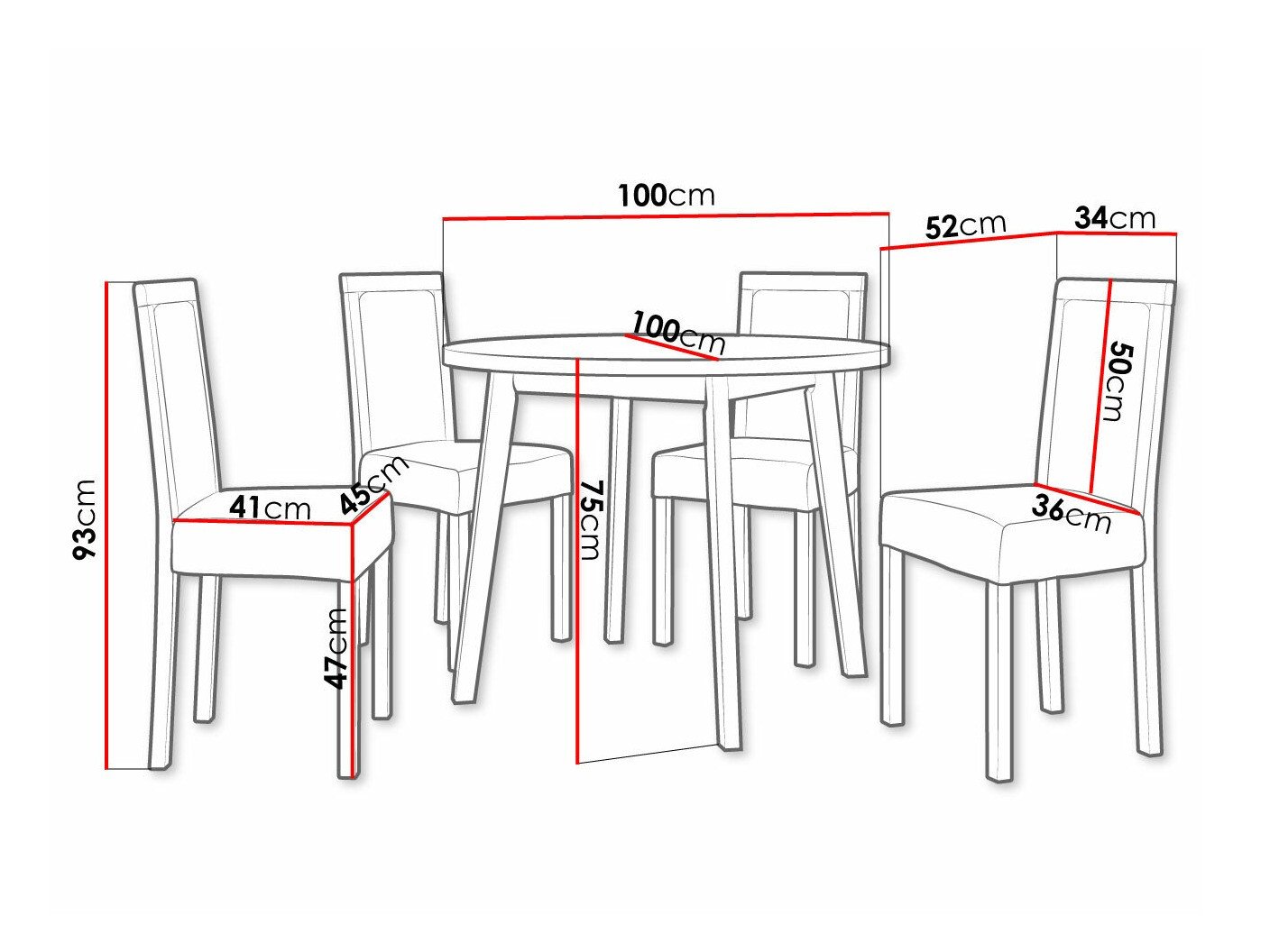 Salle à manger complète Victorville 304 (Noir)