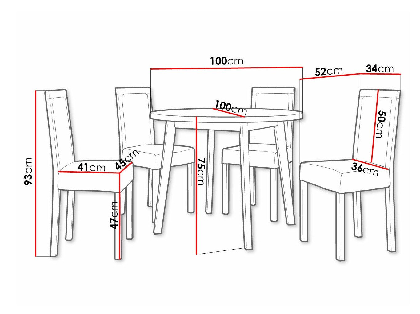 Salle à manger complète Victorville 304 (Noir)