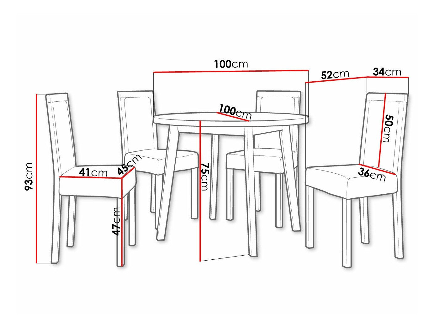 Salle à manger complète Victorville 304 (Noir)