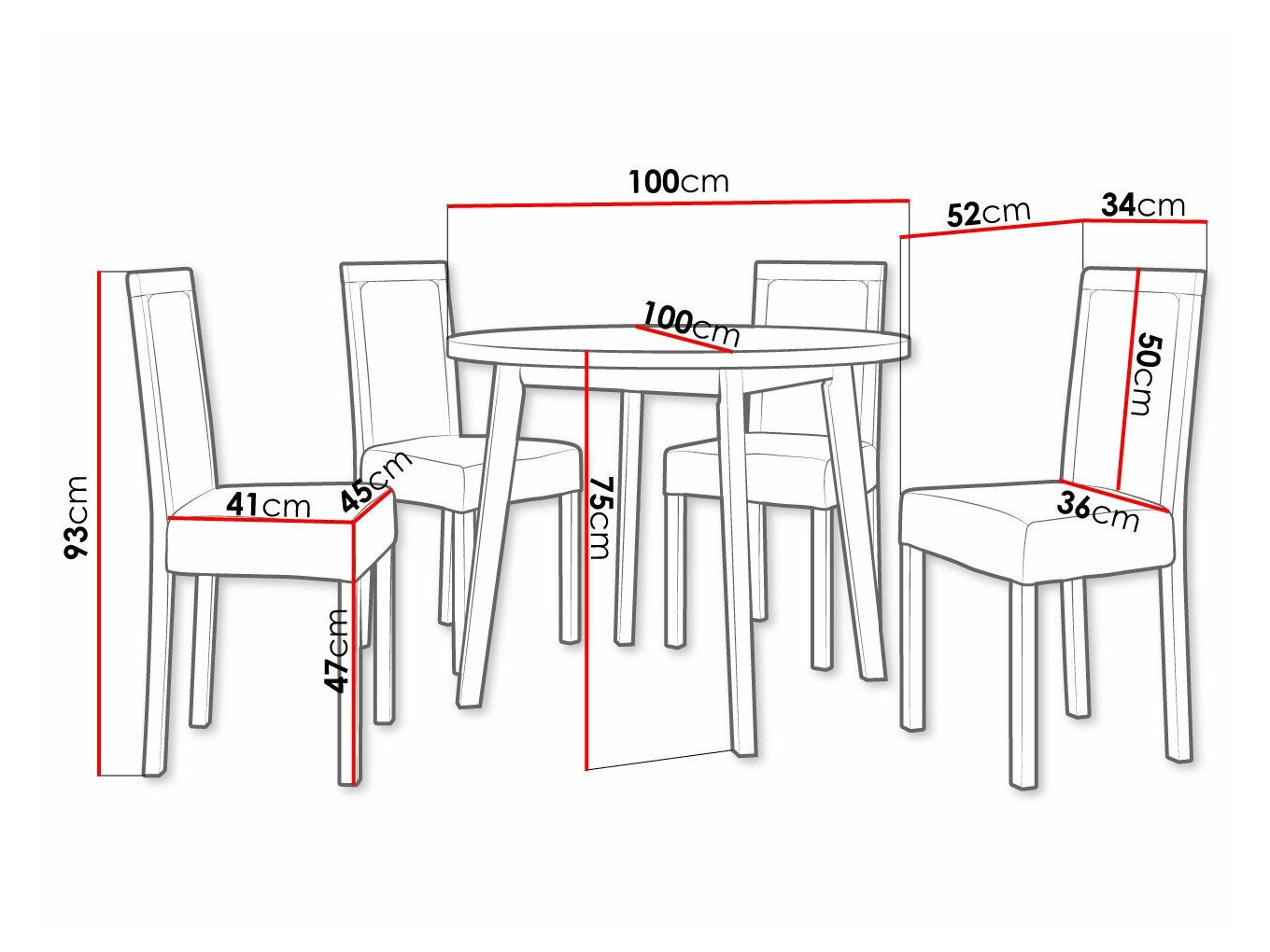 Salle à manger complète Victorville 306 (Noir)