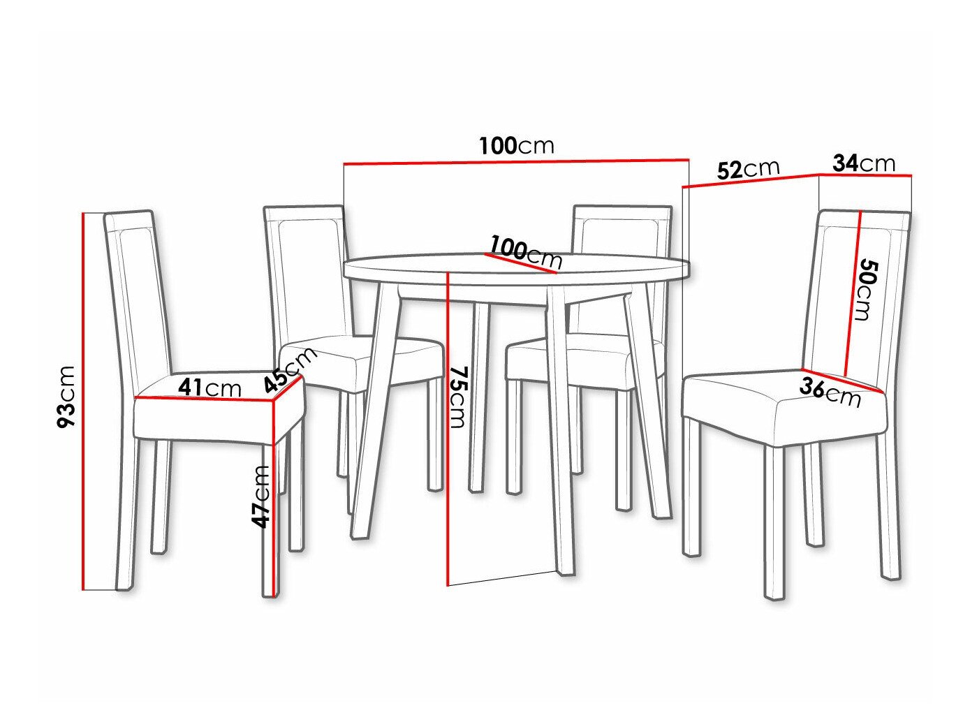 Salle à manger complète Victorville 306 (Noir)