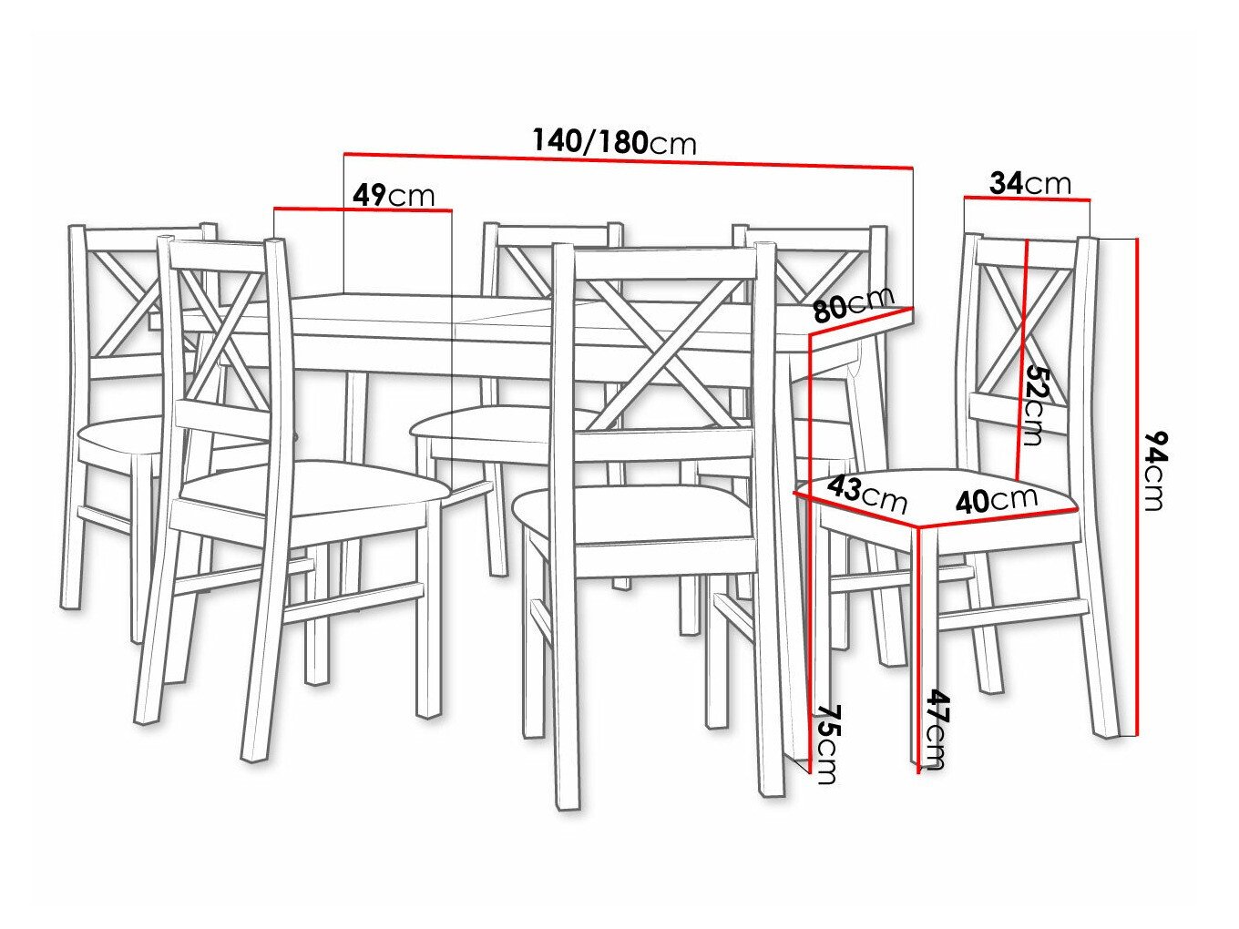 Salle à manger complète Victorville 316 (Noir)