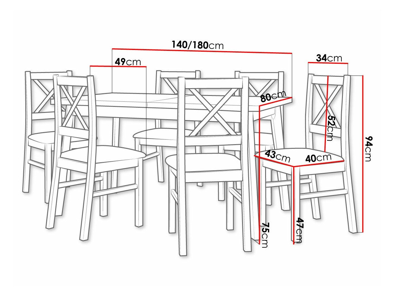 Salle à manger complète Victorville 316 (Noir)