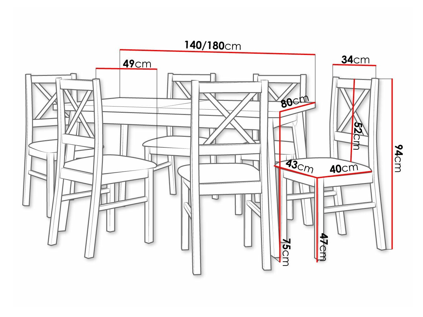 Salle à manger complète Victorville 316 (Noir)